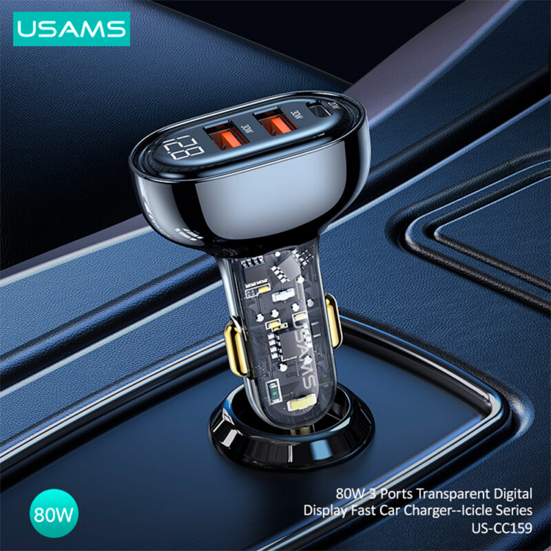 Carregador Veicular Usams Portas Usb A/C Máx. 80W Azul