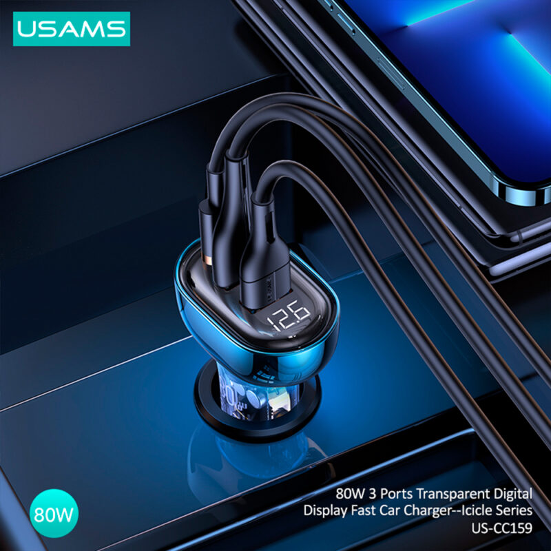 Carregador Veicular Usams Portas Usb A/C Máx. 80W Azul