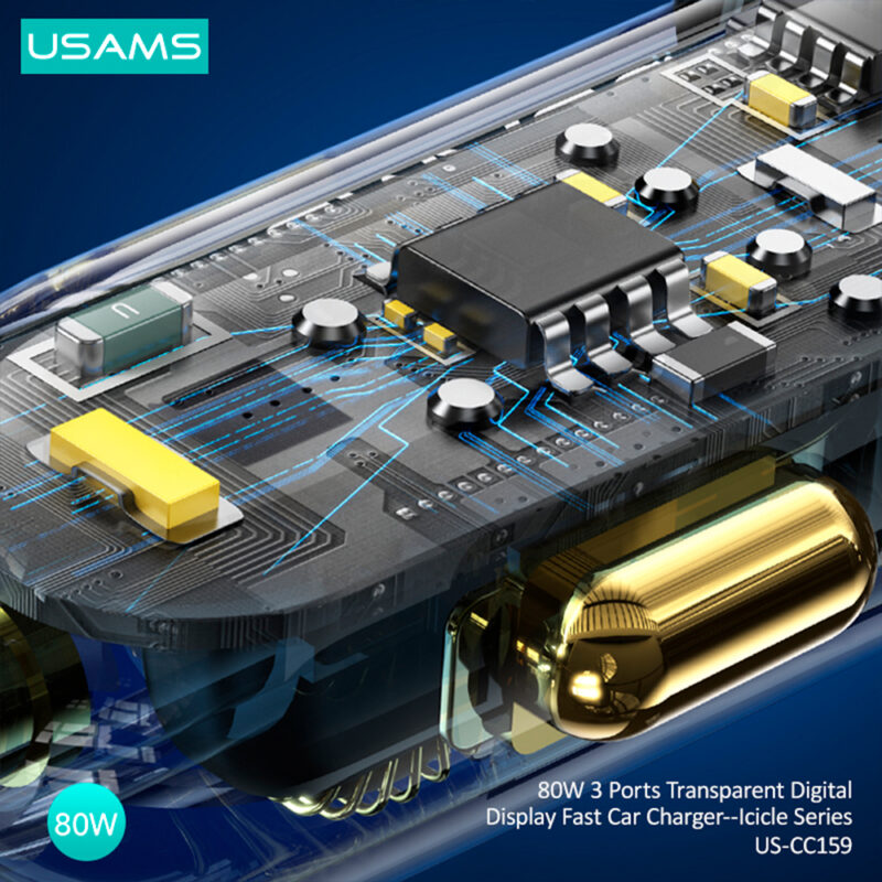 Carregador Veicular Usams Portas Usb A/C Máx. 80W Azul