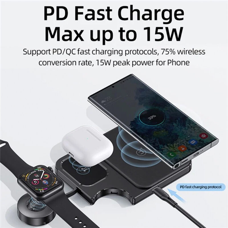 Carregador Sem Fio Usams Máx. 15W 3 em 1 Wireless Preto
