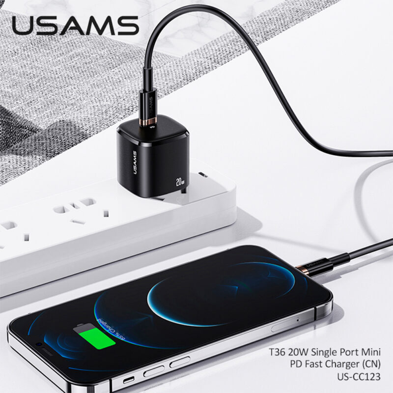 Carregador de Parede Usams 20W Pd 1x Porta Tipo C Preto