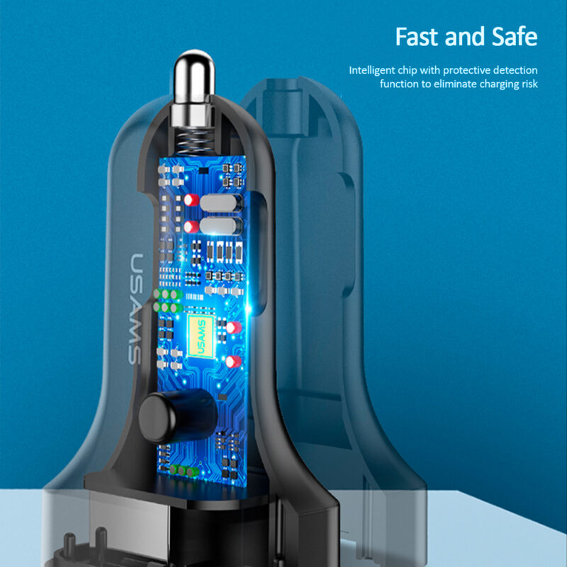 Carregador Veicular Usams Máx. 2.1A 2x Porta Usb A Preto