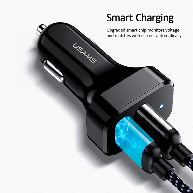 Carregador Veicular Usams Máx. 2.1A 2x Porta Usb A Preto