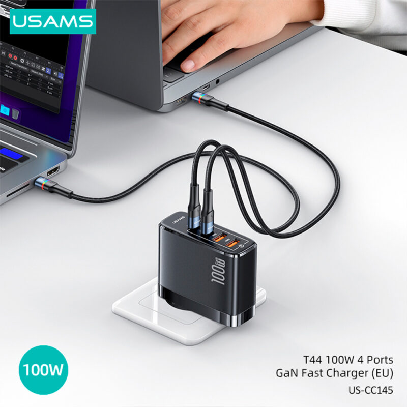 Carregador de Mesa Usams Portas Usb A/C Máx. 100W Preto