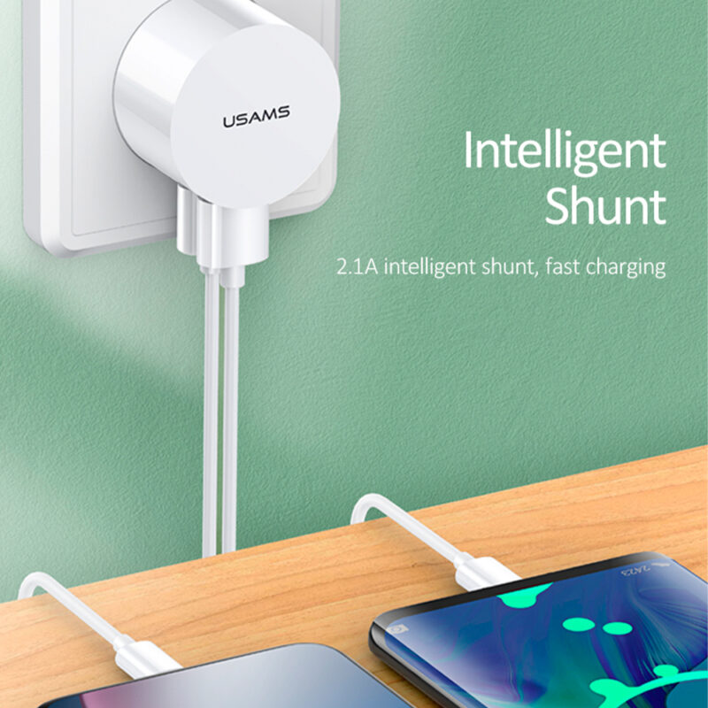 Carregador Usams 2xPorta Usb A + Cabo Usb Micro/A Branco