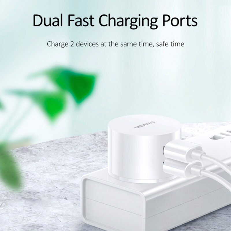 Carregador Usams 2xPorta Usb A + Cabo Usb Micro/A Branco