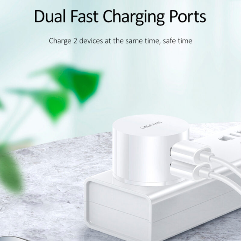 Carregador Usams Porta Usb A+Cabo Usb A/Lightning Branco