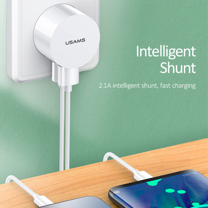 Carregador Usams Porta Usb A+Cabo Usb A/Lightning Branco