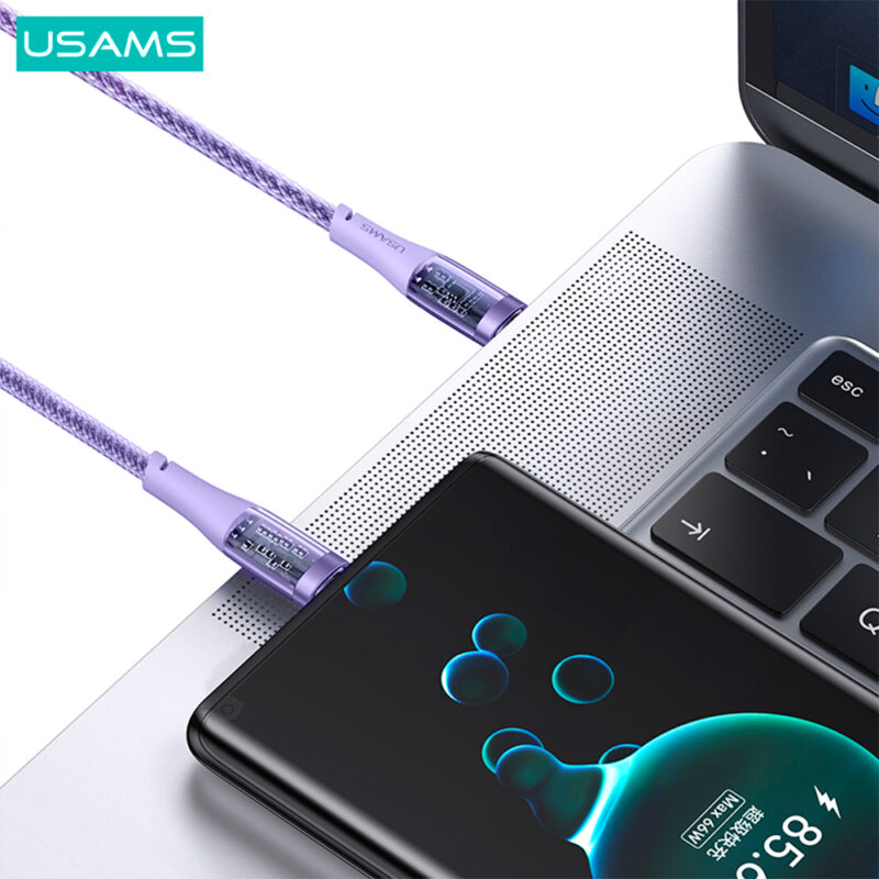 Cabo Usb Usams Usb C pra Usb C Pd 100W 1.2Metros Púrpura