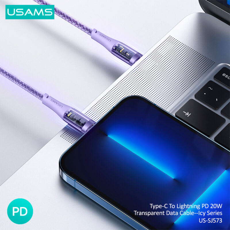 Cabo Usb Usams Tipo C pra Lightning Pd 20W 1.2 M Púrpura
