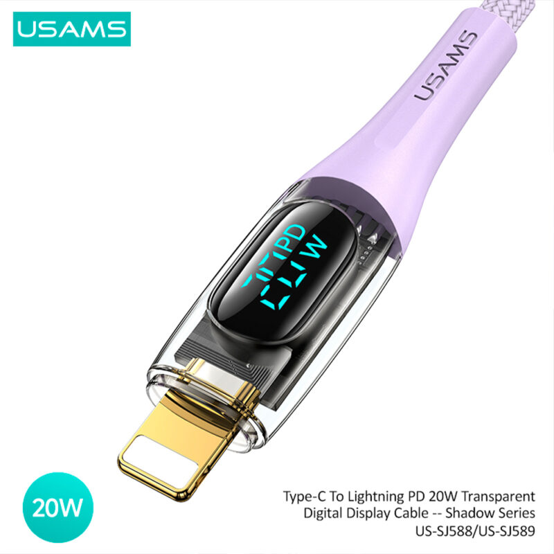 Cabo Usb Usams Tipo C pra Lightning Pd 20W 1.2M Púrpura