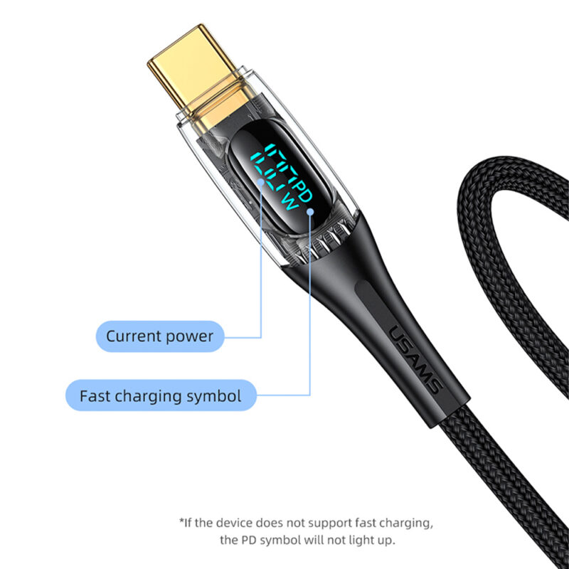 Cabo Usb Usams Usb C pra Usb C Pd 100W 2 Metros Preto
