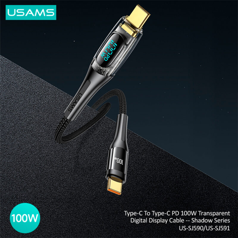 Cabo Usb Usams Usb C pra Usb C Pd 100W 2 Metros Preto