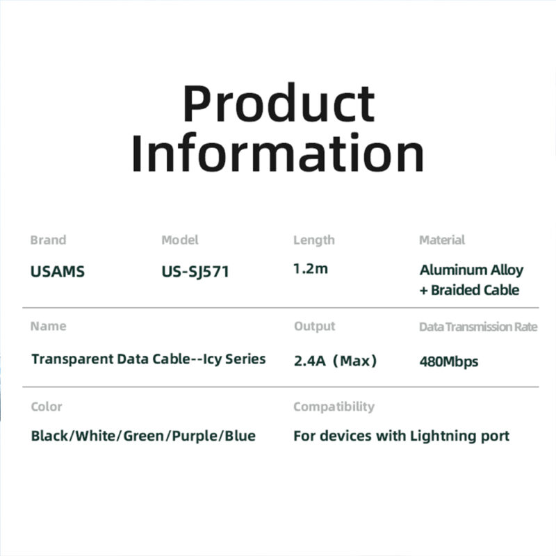Cabo Usb Usams Usb A pra Lightning Máx. 2.4A 1.2 M Azul