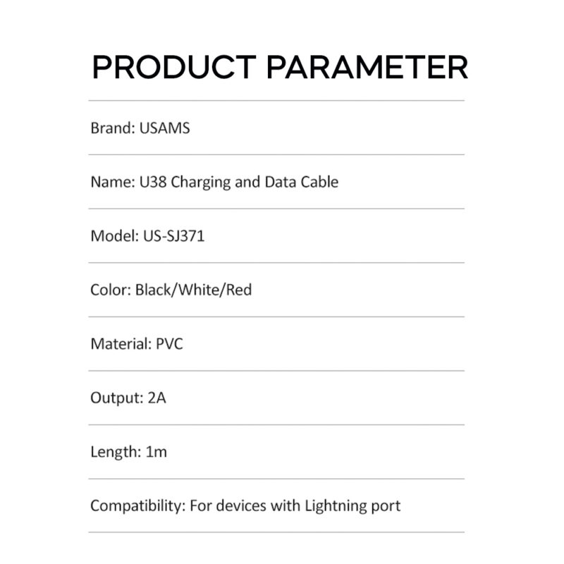 Cabo Usb Usams Usb A pra Lightning Máx. 2A 1 M Vermelho