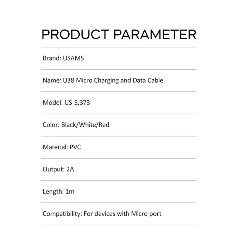 Cabo Usb Usams Usb A pra Micro Usb Máx. 2A 1Metro Branco
