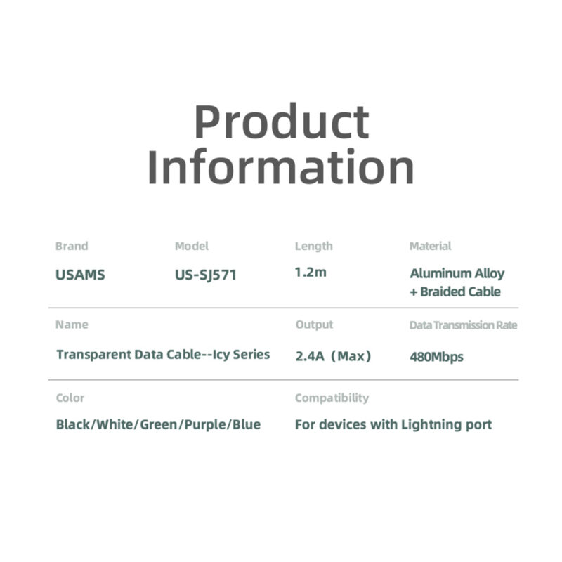 Cabo Usb Usams Usb A pra Lightning 2.4A 1.2Metro Púrpura