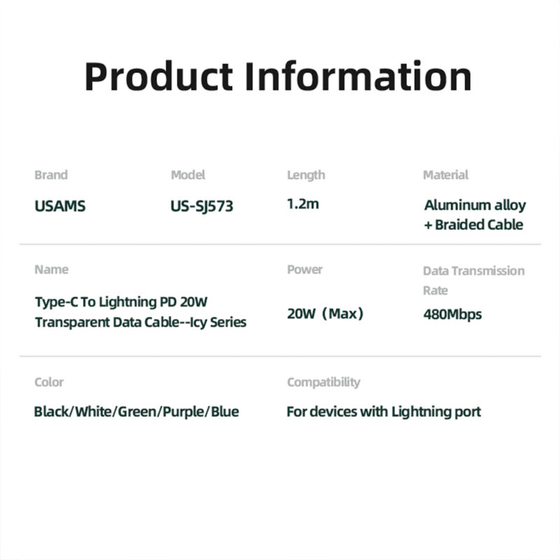 Cabo Usb Usams Usb C pra Lightning Pd 20W 1.2 Metro Azul
