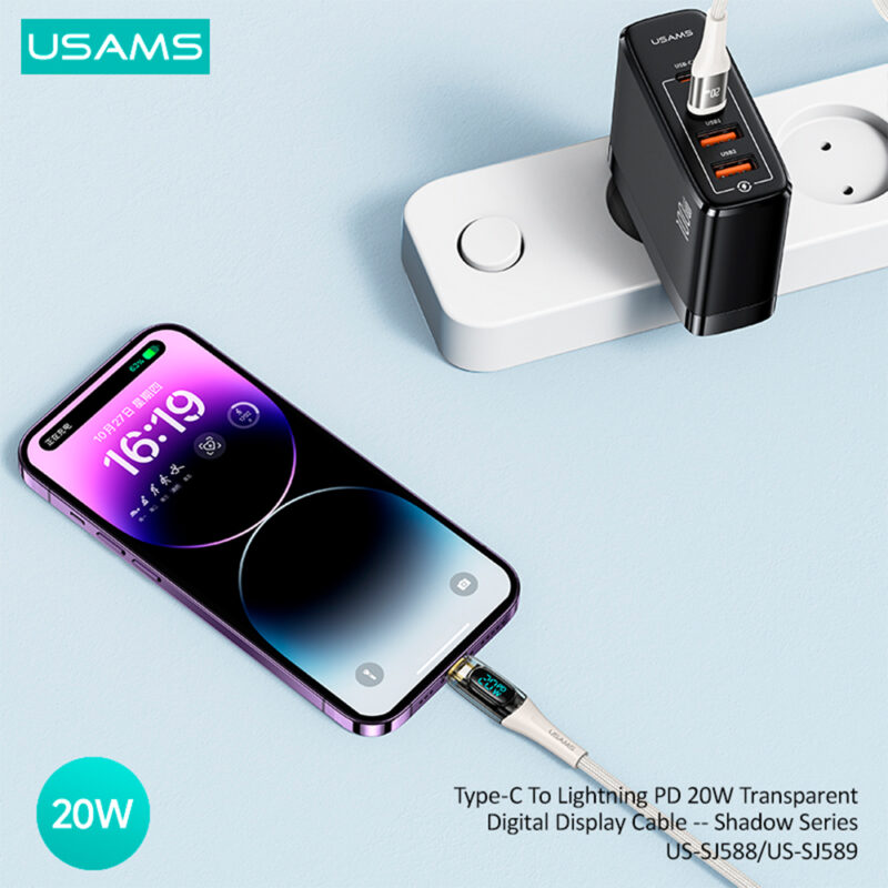 Cabo Usb Usams Usb C pra Lightning Pd 20W 1.2 Metro Bege