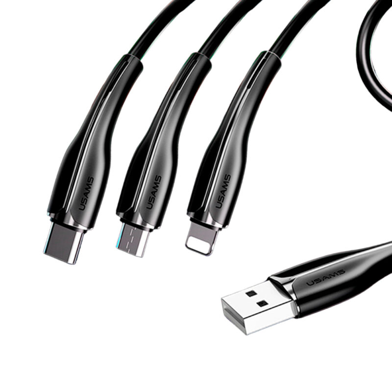 Cabo Usb Usams 3 em 1 Usb A/C/Micro/Ios 2.4A 1 M Preto