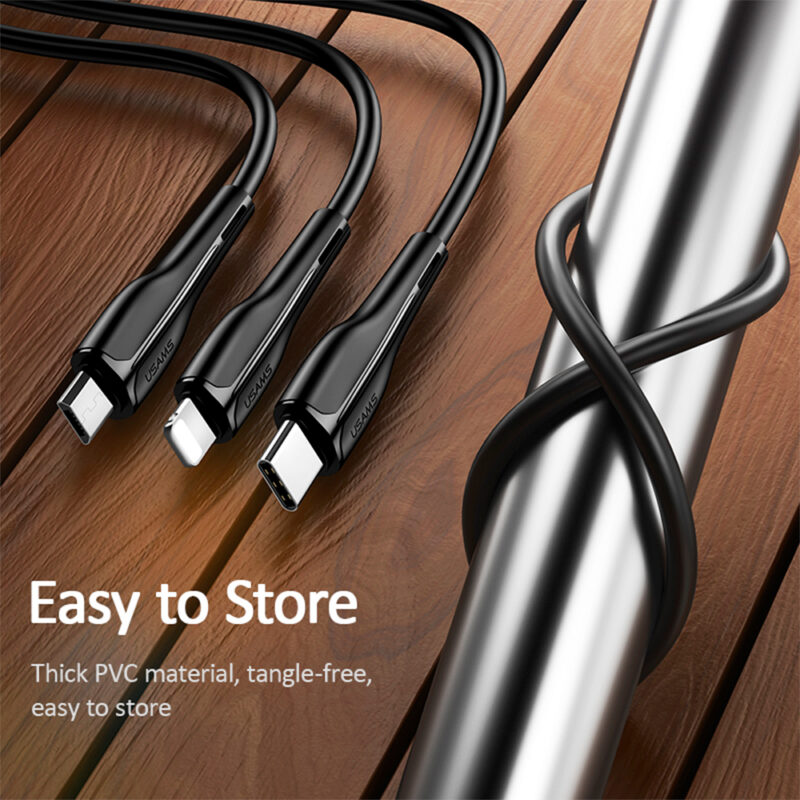Cabo Usb Usams 3 em 1 Usb A/C/Micro/Ios 2.4A 1 M Preto
