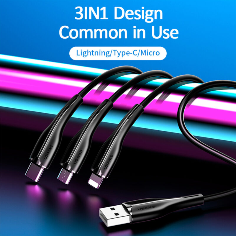 Cabo Usb Usams 3 em 1 Usb A/C/Micro/Ios 2.4A 1 M Preto