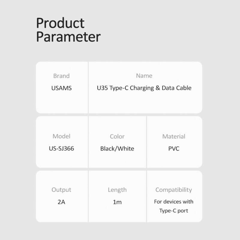 Cabo Usb Usams Usb A para Tipo C Máx. 2A 1 Metro Branco