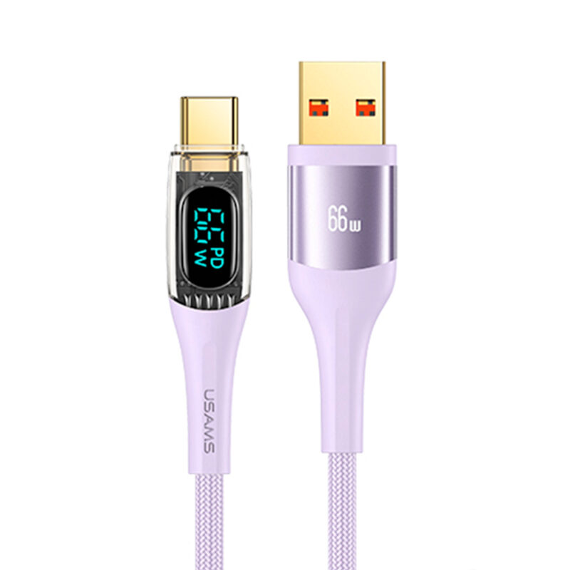Cabo Usb Usams Usb A pra Usb C Máx 6A 66W 2Metro Púrpura