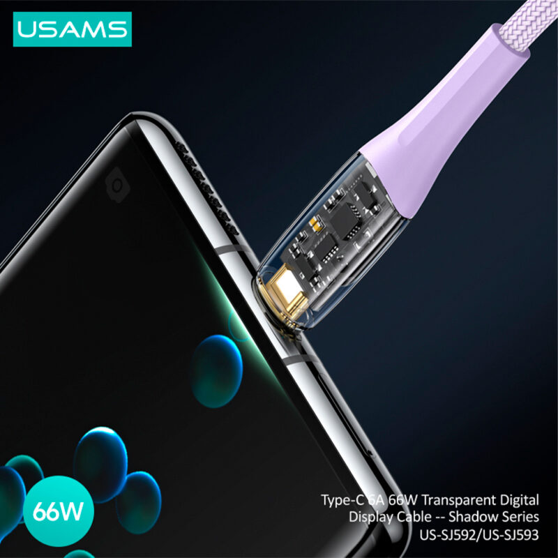 Cabo Usb Usams Usb A pra Usb C Máx 6A 66W 2Metro Púrpura