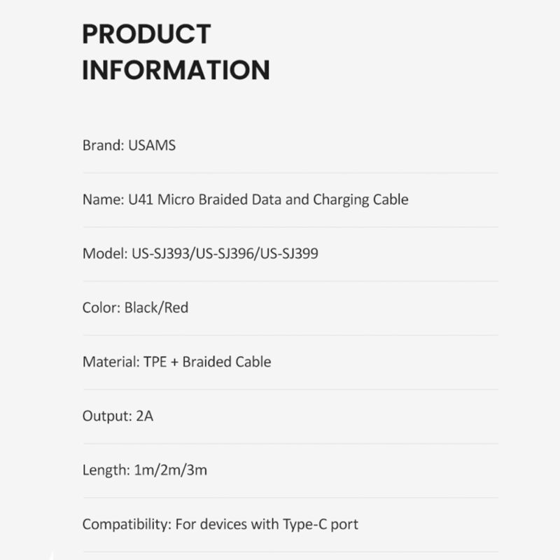 Cabo Usb Usams Usb A pra Micro Usb Máx. 2A 1 M Vermelho