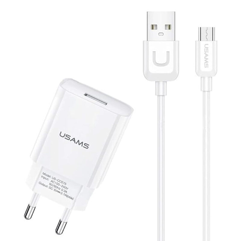 Carregador Parede Usams Usb A + Cabo Usb A/Micro Branco