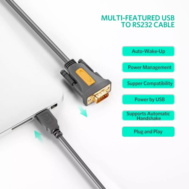 Cabo Adaptador Ugreen Usb A p/ DB9 RS-232 Macho 2M Preto