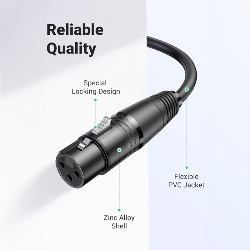 Cabo Xlr Ugreen Macho/Fêmea p/Microfone 5 Metros Preto