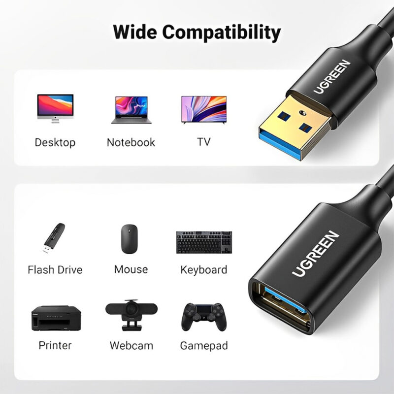 Cabo Usb Ugreen Extensor Usb 3.0 Macho/Fêmea 5 M Preto