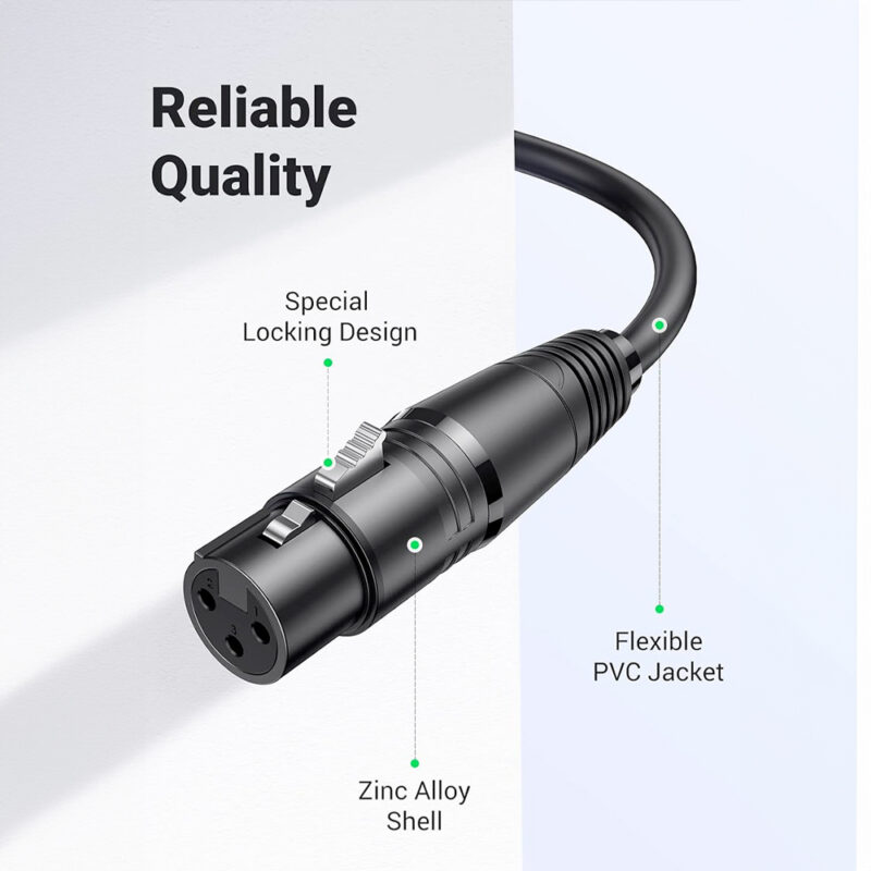 Cabo Xlr Ugreen Macho/Fêmea para Microfone 1 Metro Preto