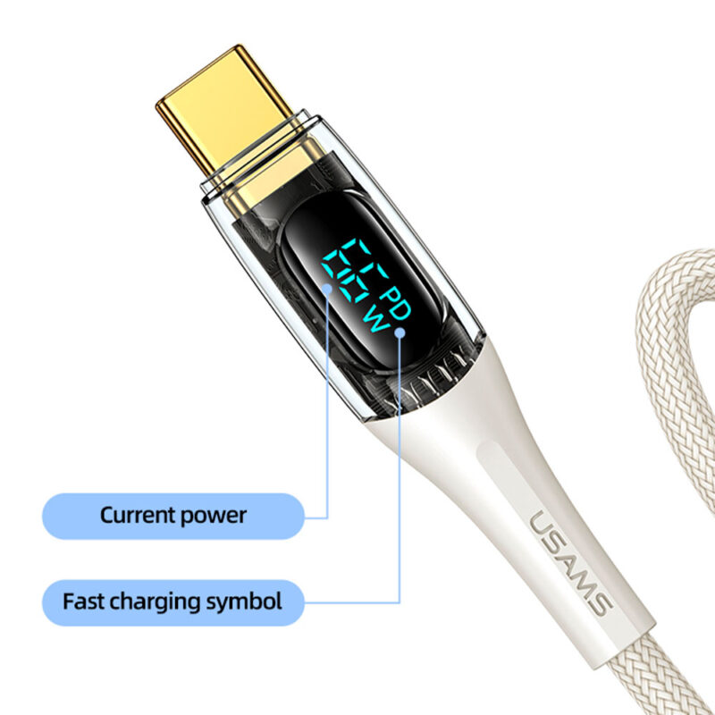 Cabo Usb Usams Usb A para Tipo C 6A Macho 1.2 Metro Bege