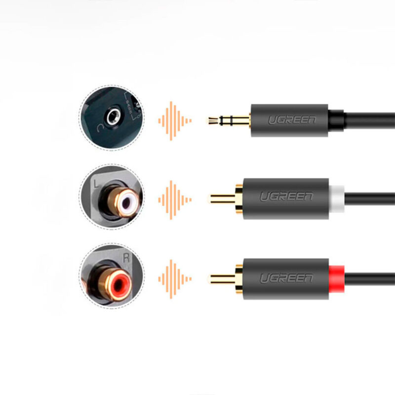 Cabo de Áudio Ugreen 3.5mm para 2RCA Macho 1 Metro Preto