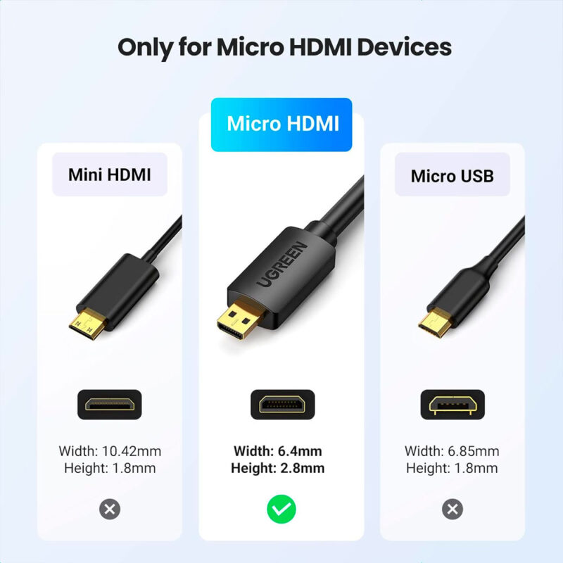 Cabo Vídeo Ugreen Micro Hdmi p/Hdmi 4K/60Hz Macho 3M Preto
