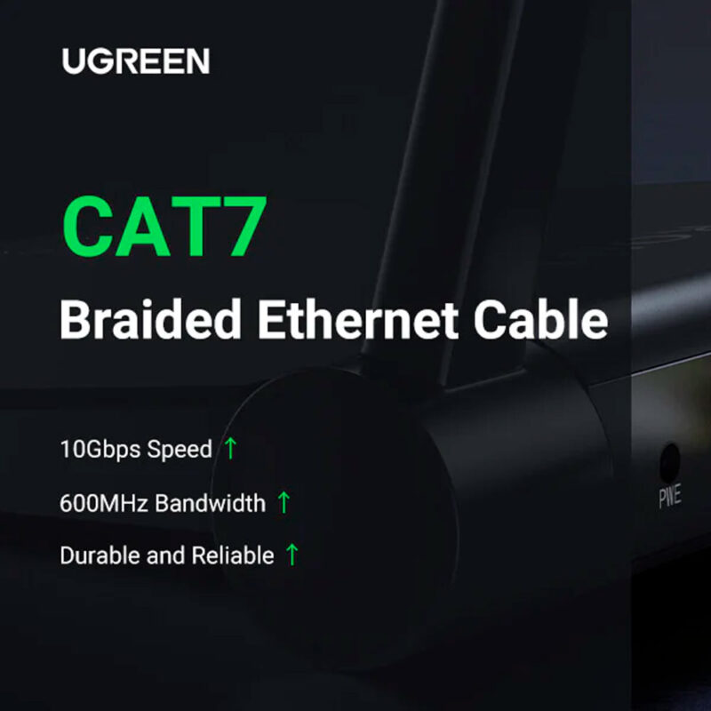 Cabo de Rede Rj45 Ugreen Cat7 F/FTP Macho 5 Metros Preto