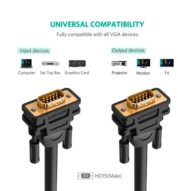 Cabo VGA Ugreen Full Hd Macho/Macho 3 Metros Preto
