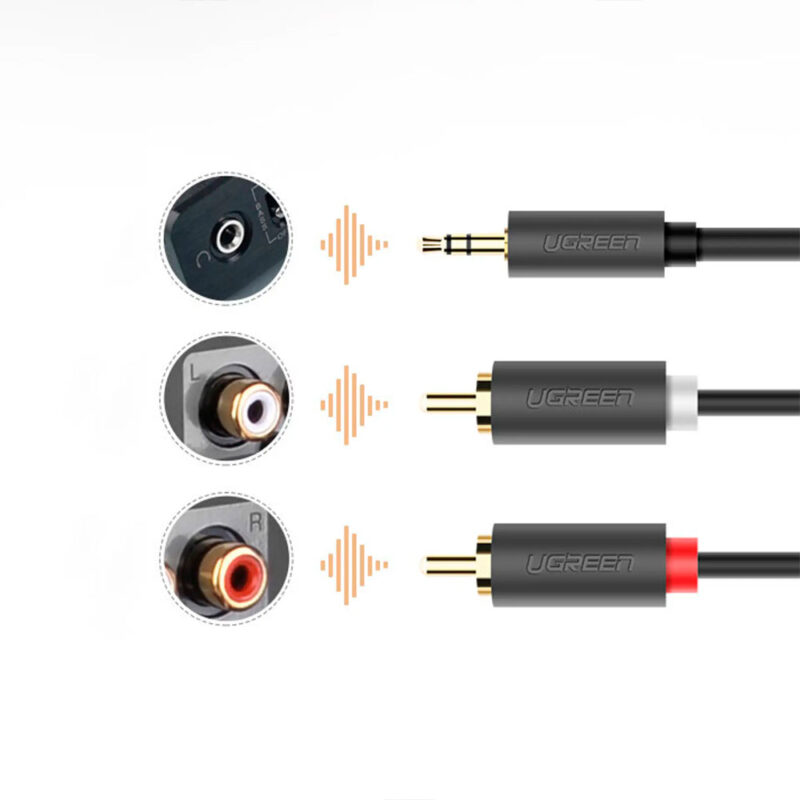 Cabo Áudio Ugreen 3.5mm pra 2Rca Macho/Fêmea 1.5M Preto