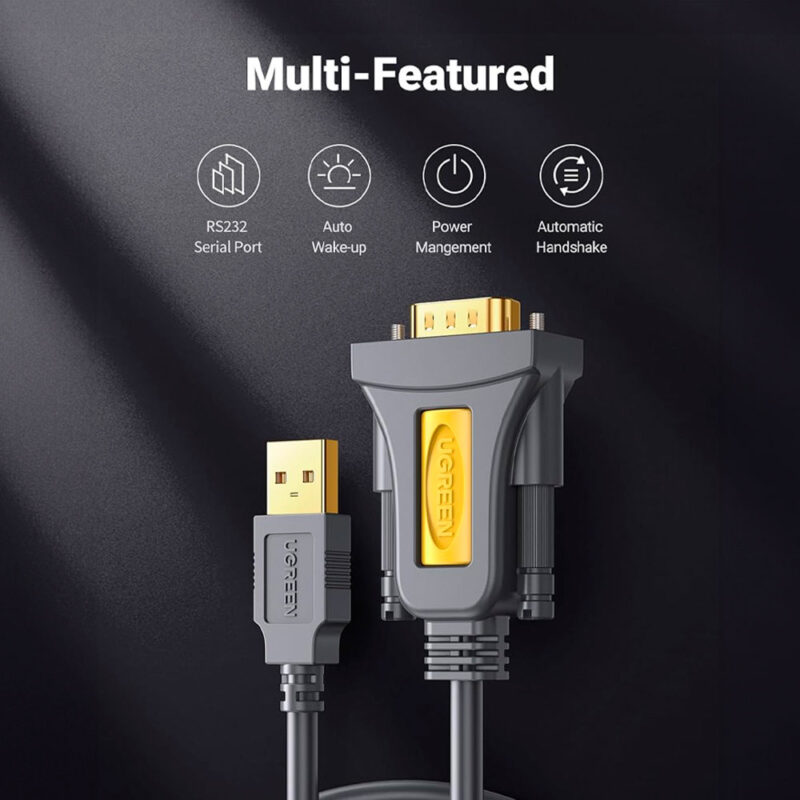 Cabo Adaptador Ugreen Usb A p/DB9 RS-232 Macho 3M Preto