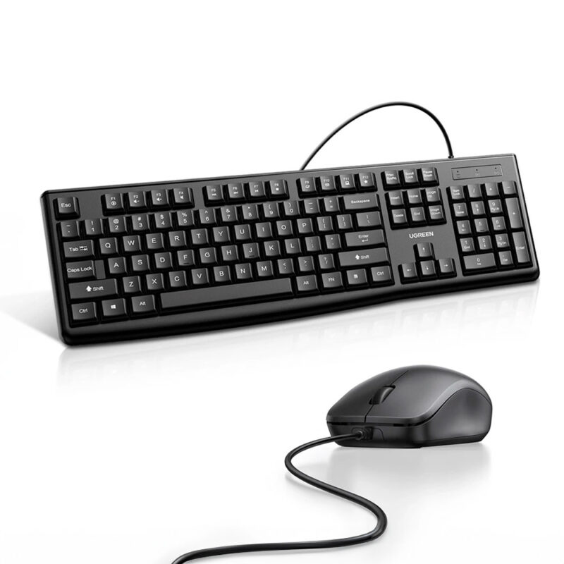 Kit Teclado e Mouse Ugreen Design Compacto com Fio Preto