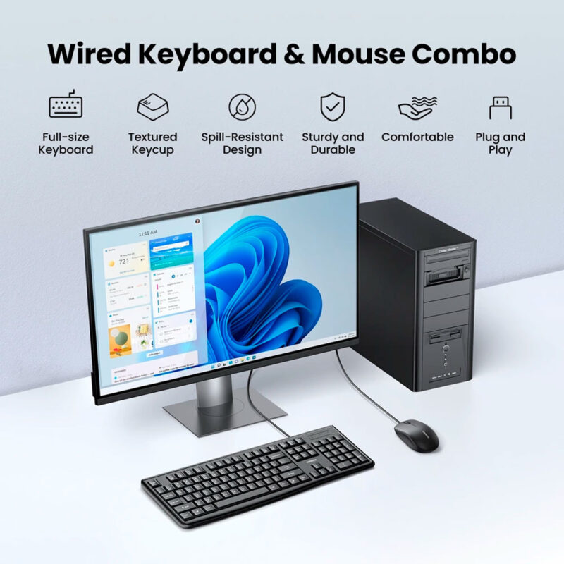 Kit Teclado e Mouse Ugreen Design Compacto com Fio Preto