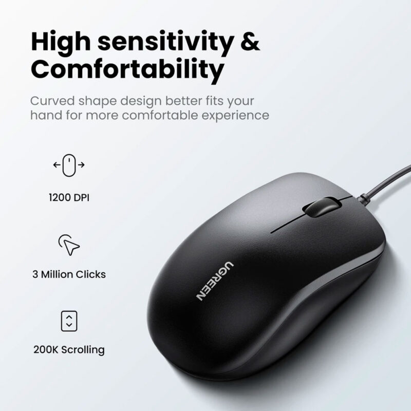 Kit Teclado e Mouse Ugreen Design Compacto com Fio Preto