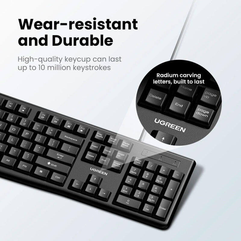 Kit Teclado e Mouse Ugreen Design Compacto com Fio Preto