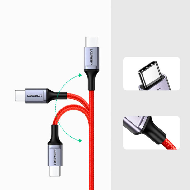 Cabo Usb Ugreen Usb Tipo C 2.0 Macho 3A 1 Metro Vermelho