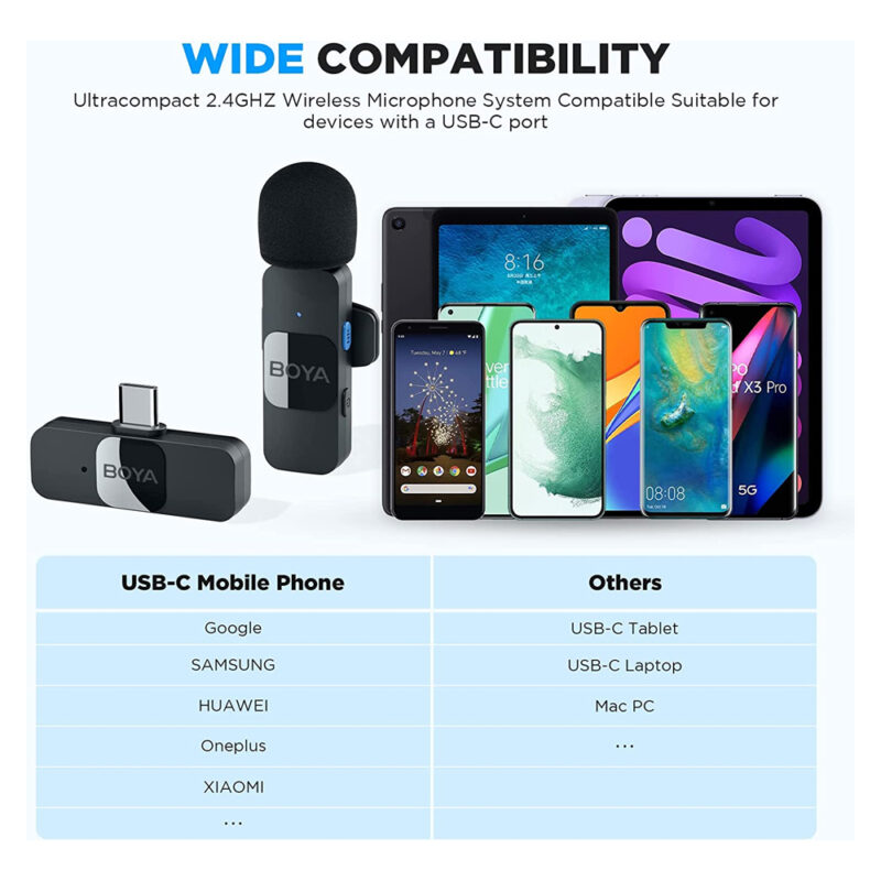 Sistema de Microfone Sem Fio Boya by-v10 Lapela Usb C 2.4Ghz