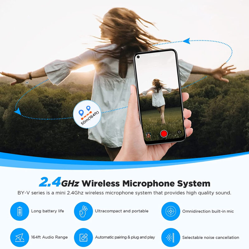 Sistema de Microfone Sem Fio Boya by-v10 Lapela Usb C 2.4Ghz
