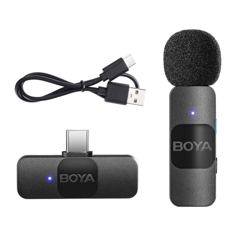 Sistema de Microfone Sem Fio Boya by-v10 Lapela Usb C 2.4Ghz